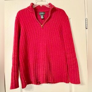 Lauren Ralph Lauren Large Red Cotton Cable Knit 1/4 Zip Sweater quarter thick
